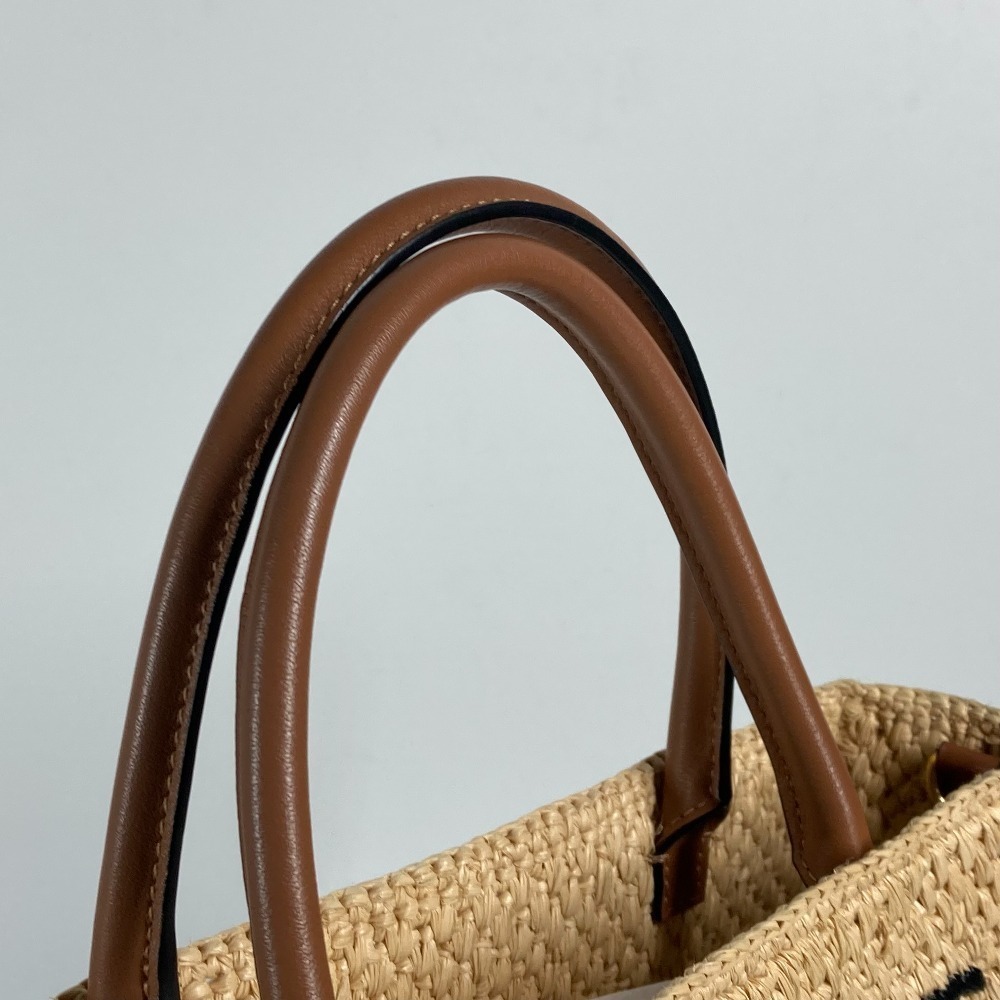 LOEWE Logo Standard Vertical Bag Shoulder Tote Raffia Beige Brown - Picture 9 of 15